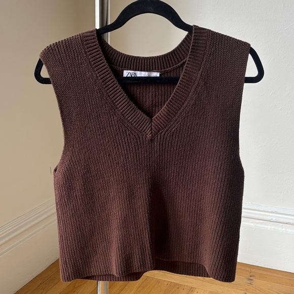 Zara Sweaters - Zara Chocolate Brown Sleeveless Knit Top